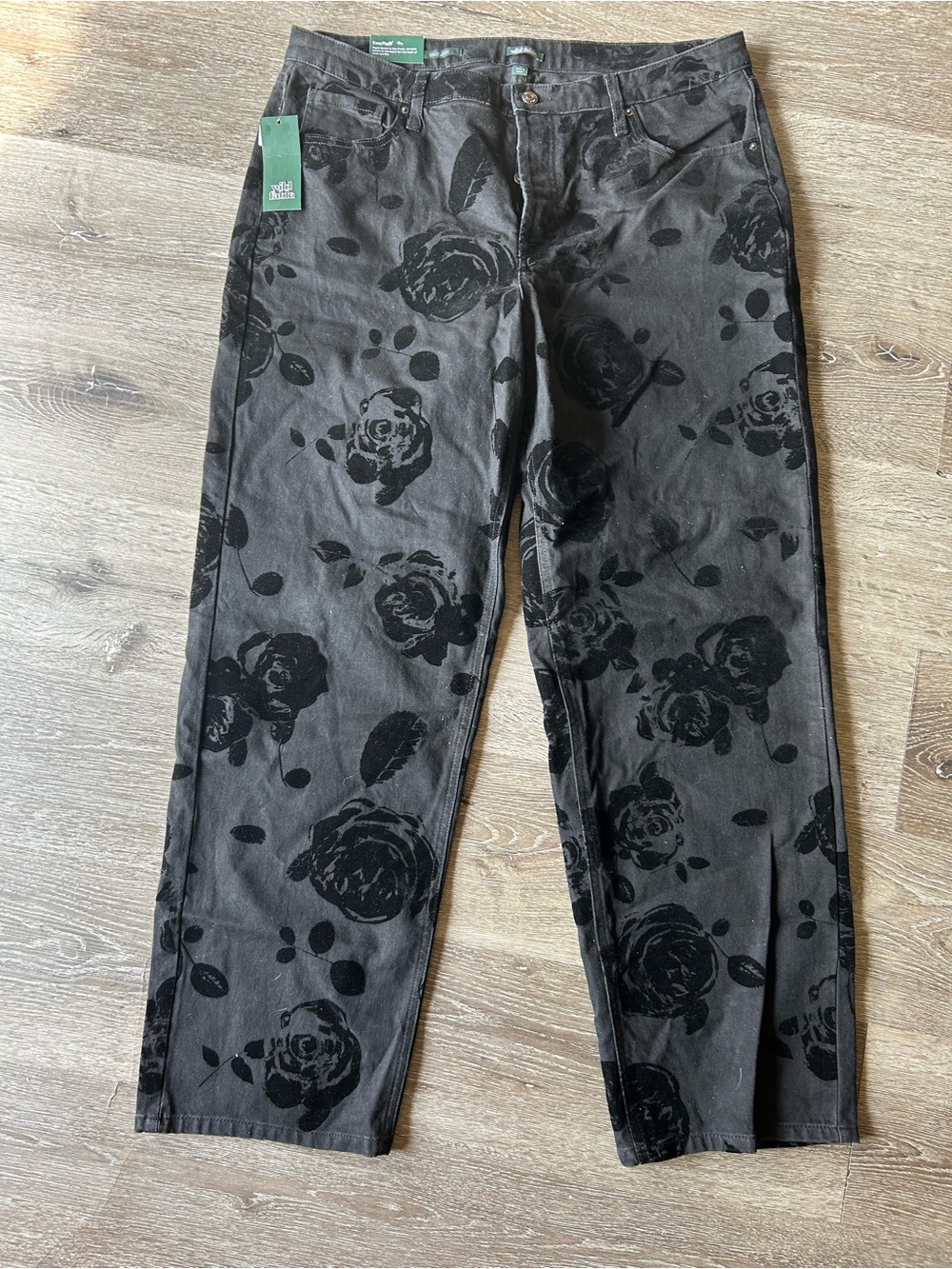 NWT Size 17 Black High Rise Straight Floral Denim Jeans Wild Fable Button Fly